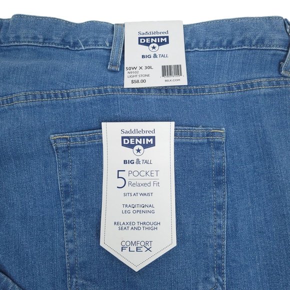 Saddlebred Jeans Big and Tall NEW Men 50x30 Relaxed Fit Light Stone Denim Pant - Picture 9 of 13